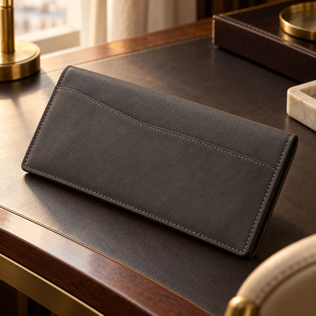 Atlas Charcoal Travel Wallet — original AI-generated design visualisation