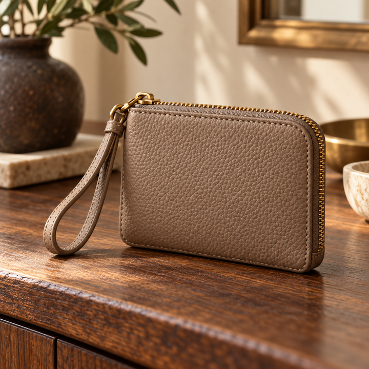 Loop Taupe Zip Pouch — original AI-generated design visualisation